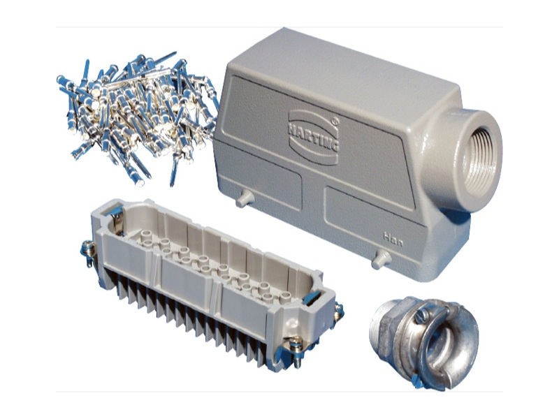 Fiche mâle HARTING coudée 64 Contacts 10 Ampères PG21